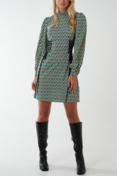 Geo Print Lace Side Waist Mini Dress