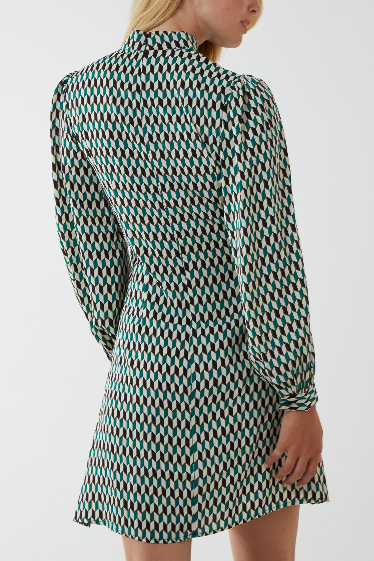 Geo Print Lace Side Waist Mini Dress