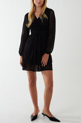 Leopard Velvet Flocking Knot Front Mini Dress