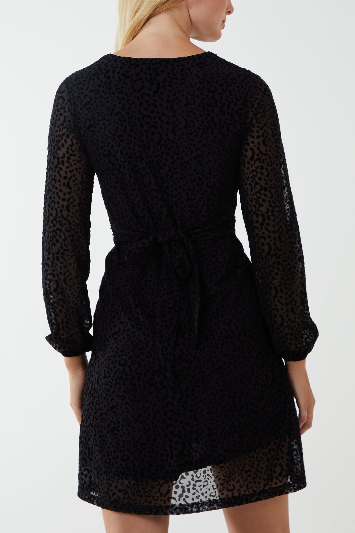 Leopard Velvet Flocking Knot Front Mini Dress