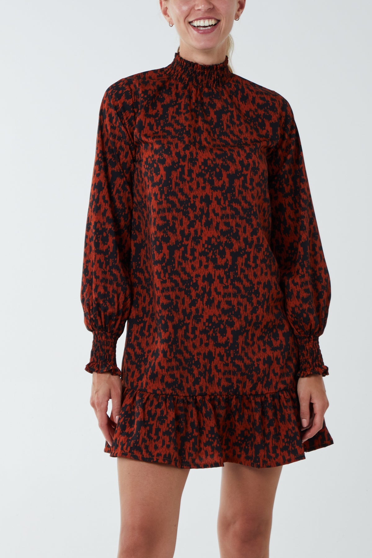 Abstract Animal Print High Neck Mini Shift Dress
