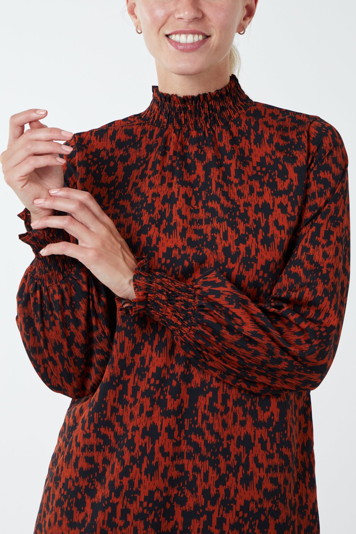 Abstract Animal Print High Neck Mini Shift Dress