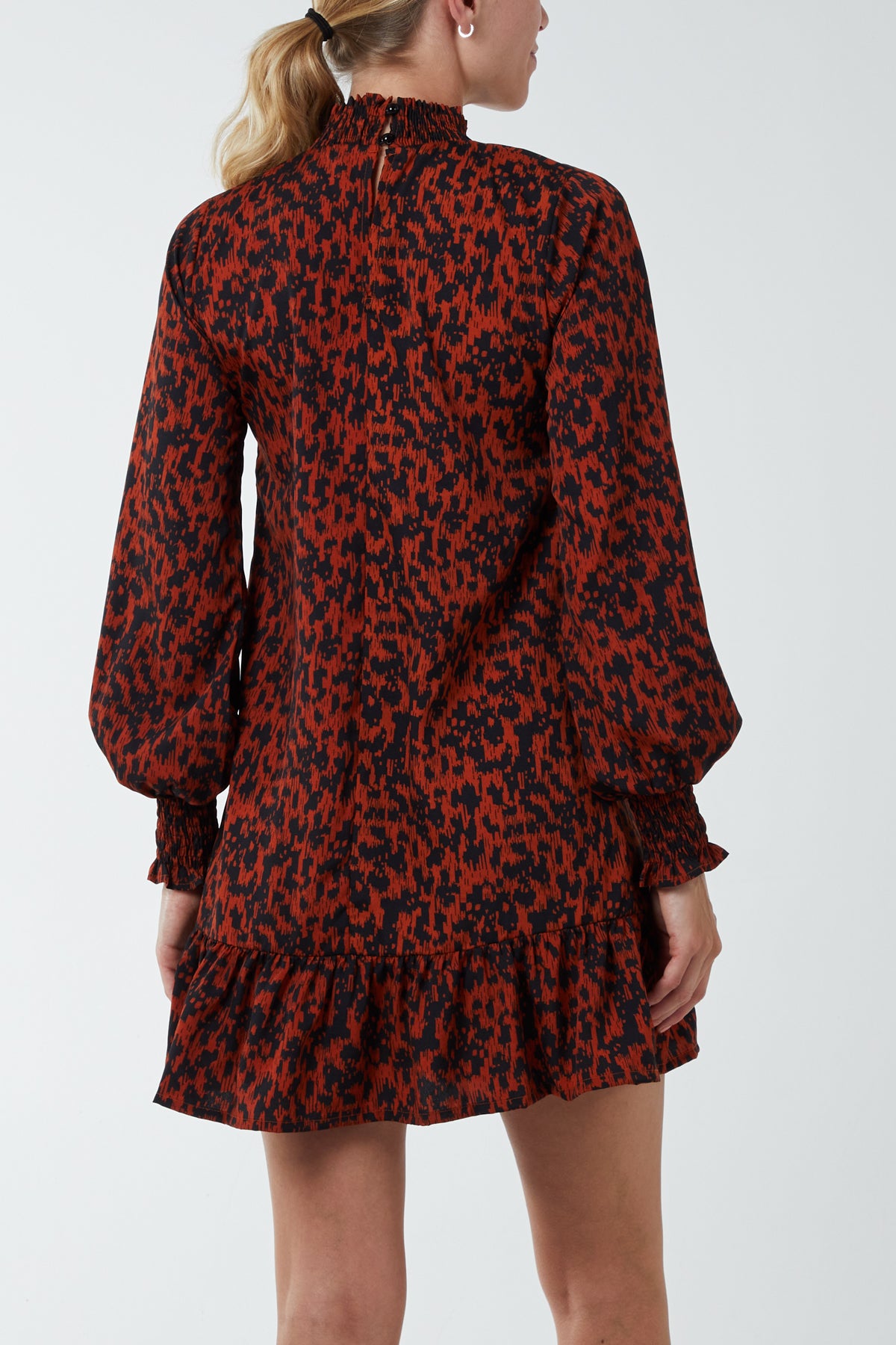 Abstract Animal Print High Neck Mini Shift Dress