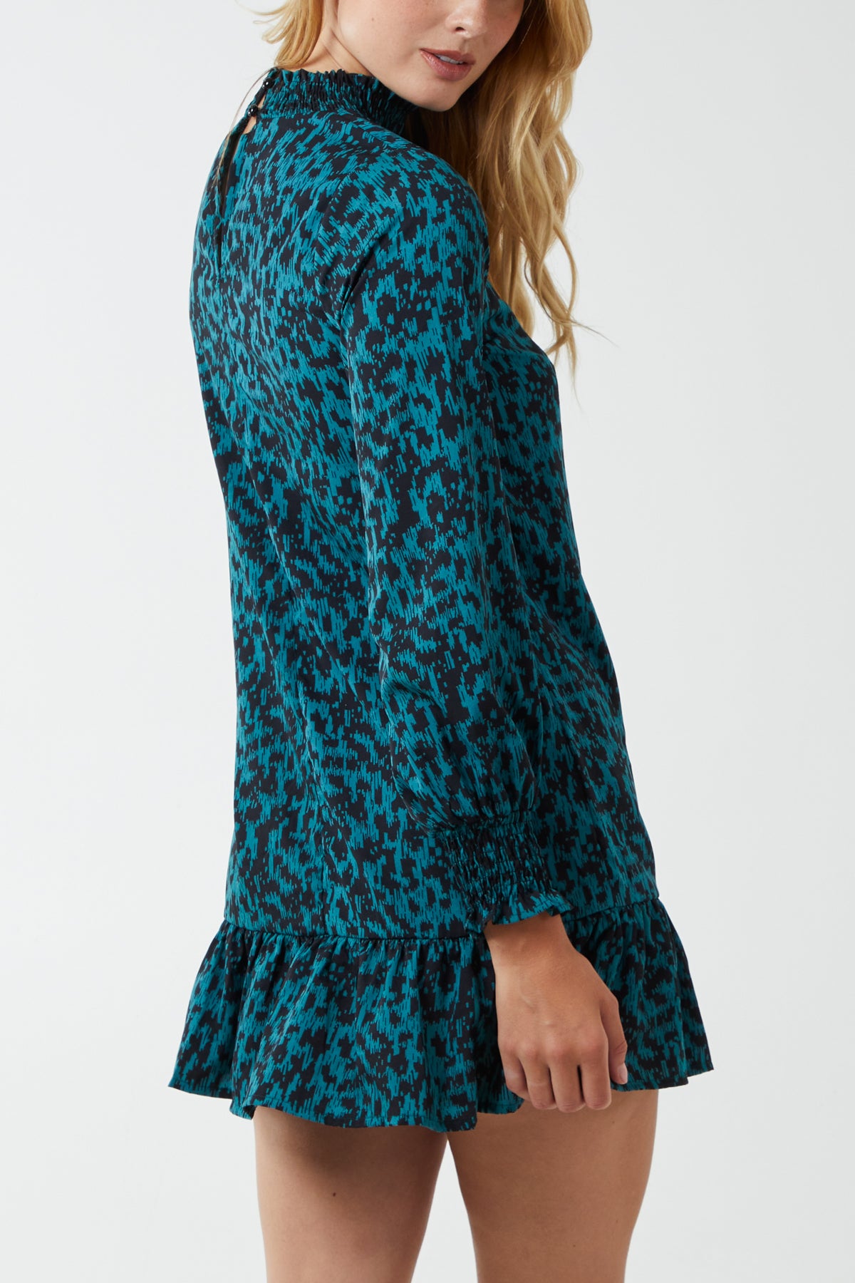 Abstract Animal Print High Neck Mini Shift Dress
