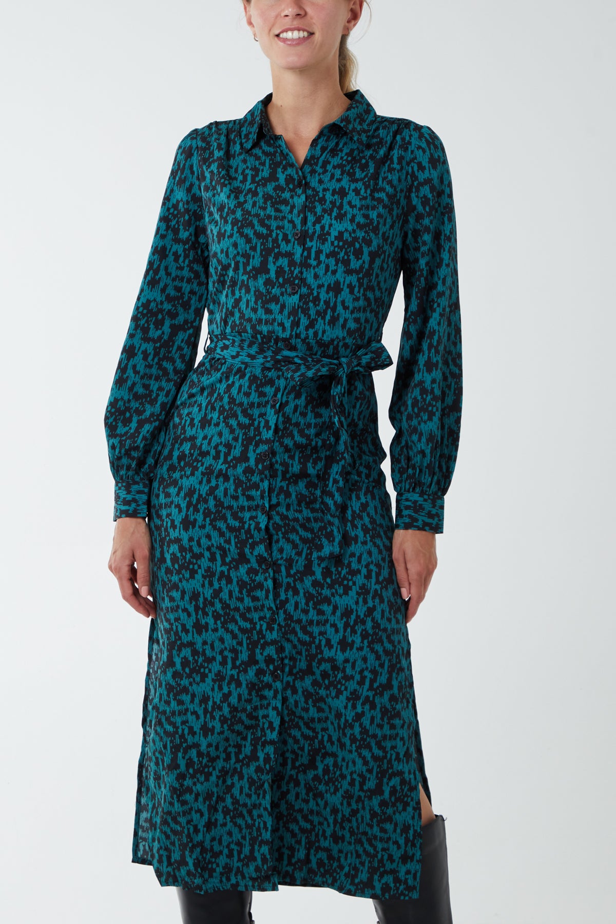 Abstract Animal Print Midi Shirt Dress