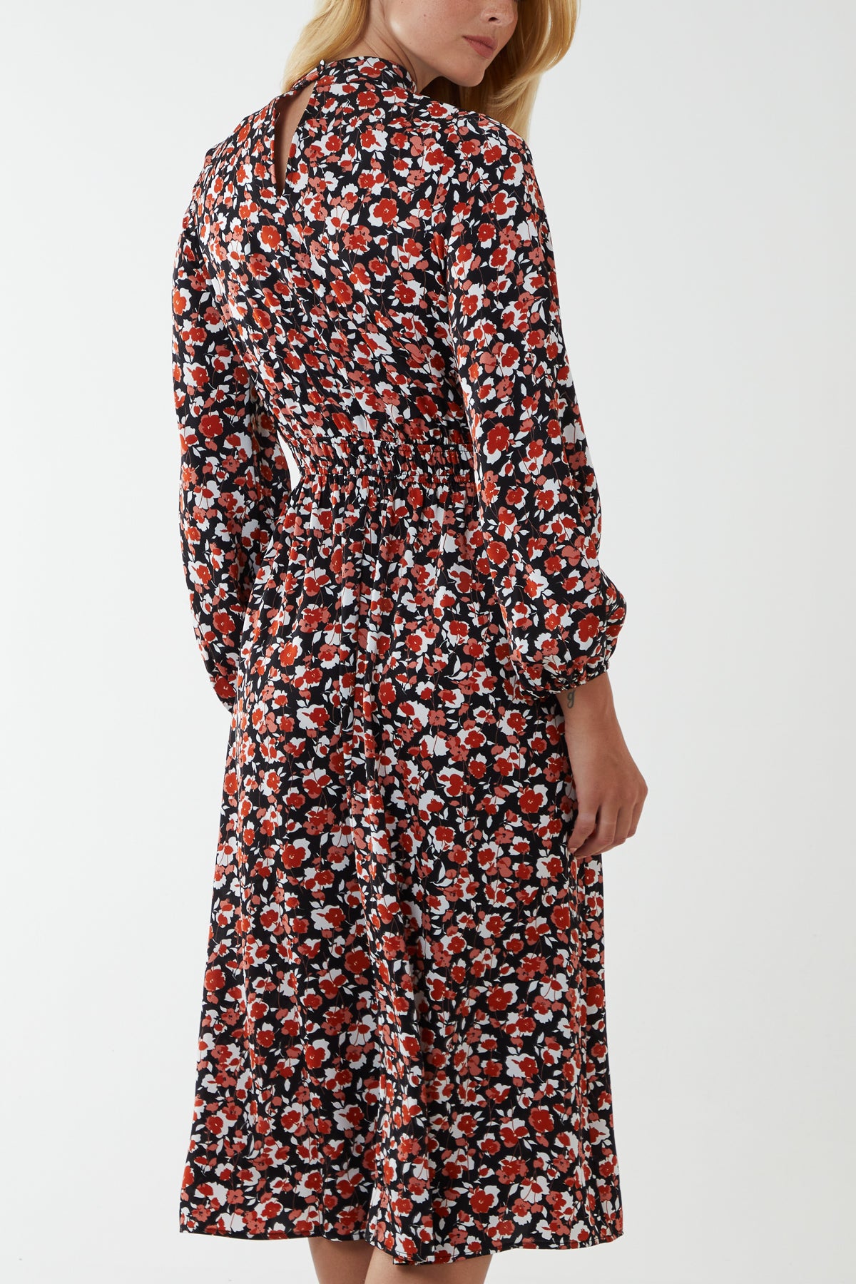 Drawstring Sleeve Elasticated Waist Midi Dress
