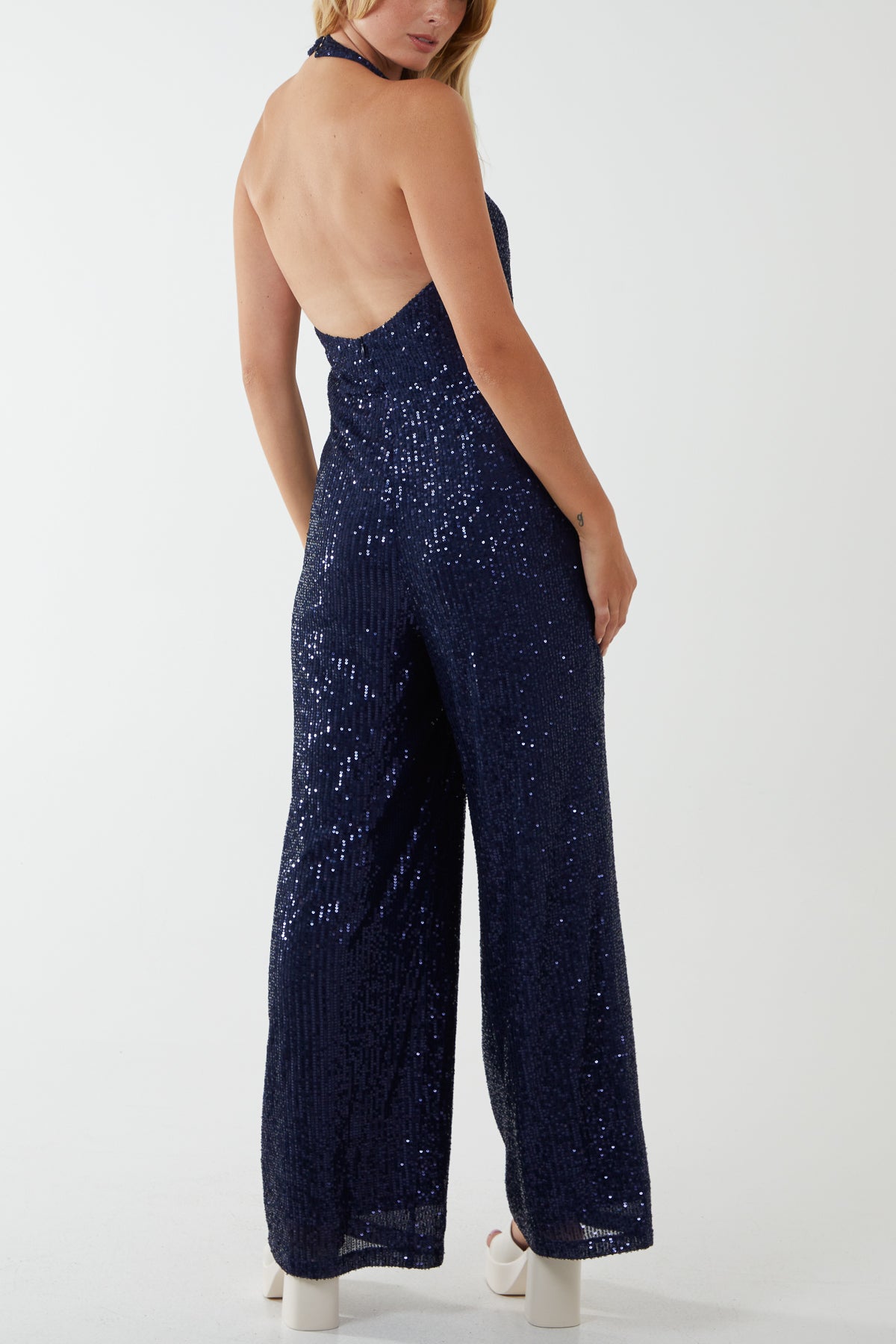 Halterneck Sequin Plunge Jumpsuit