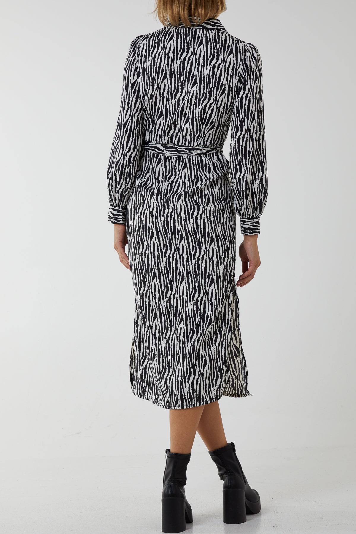 Midi Shirt Zebra Belt Dress