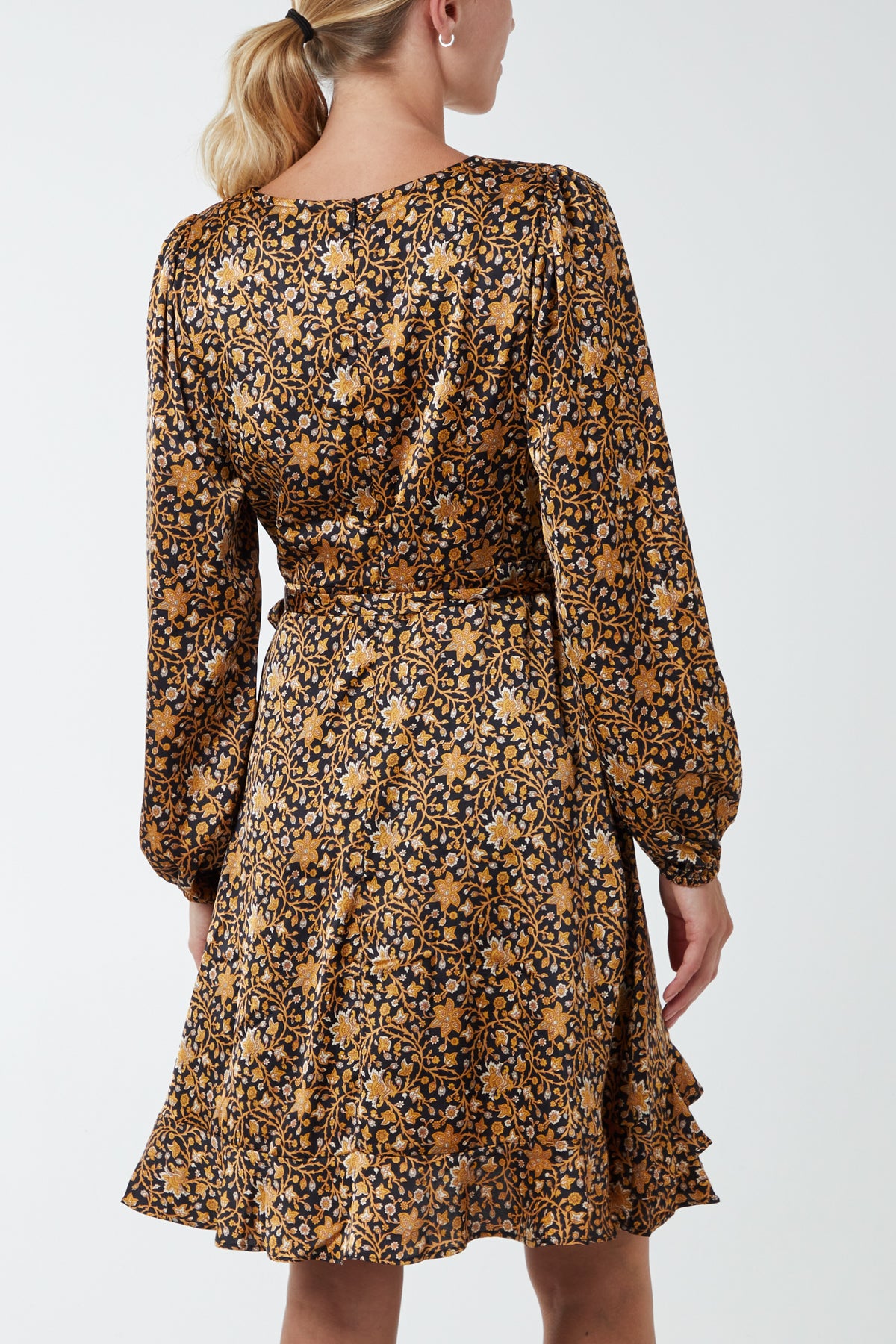 Floral Ruffle Wrap Tie Dress