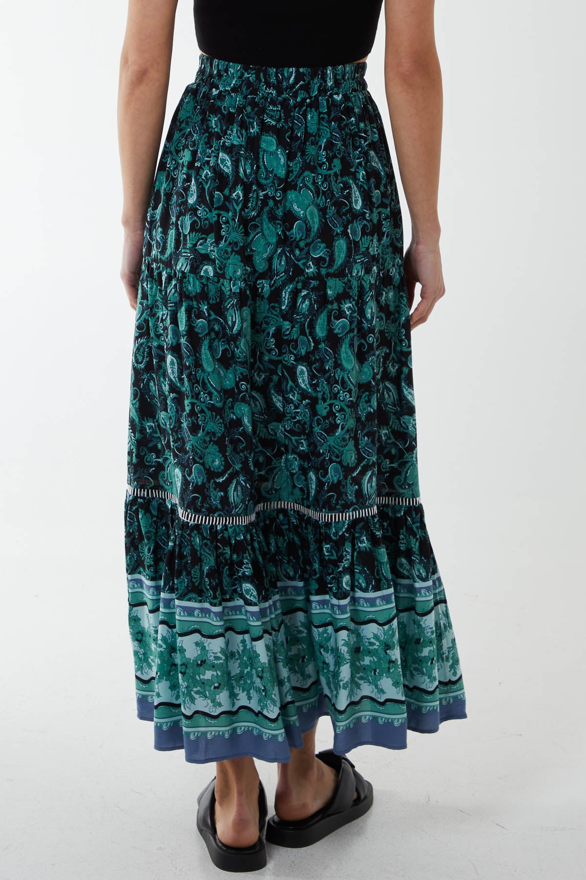 Paisley Elasticated Tiered Maxi Skirt