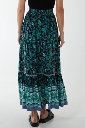 Paisley Elasticated Tiered Maxi Skirt