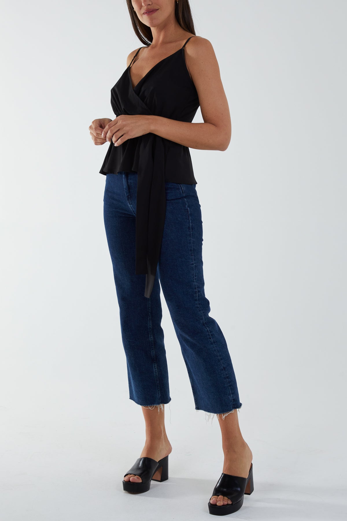 Cami Strap Wrap Tie Peplum Top