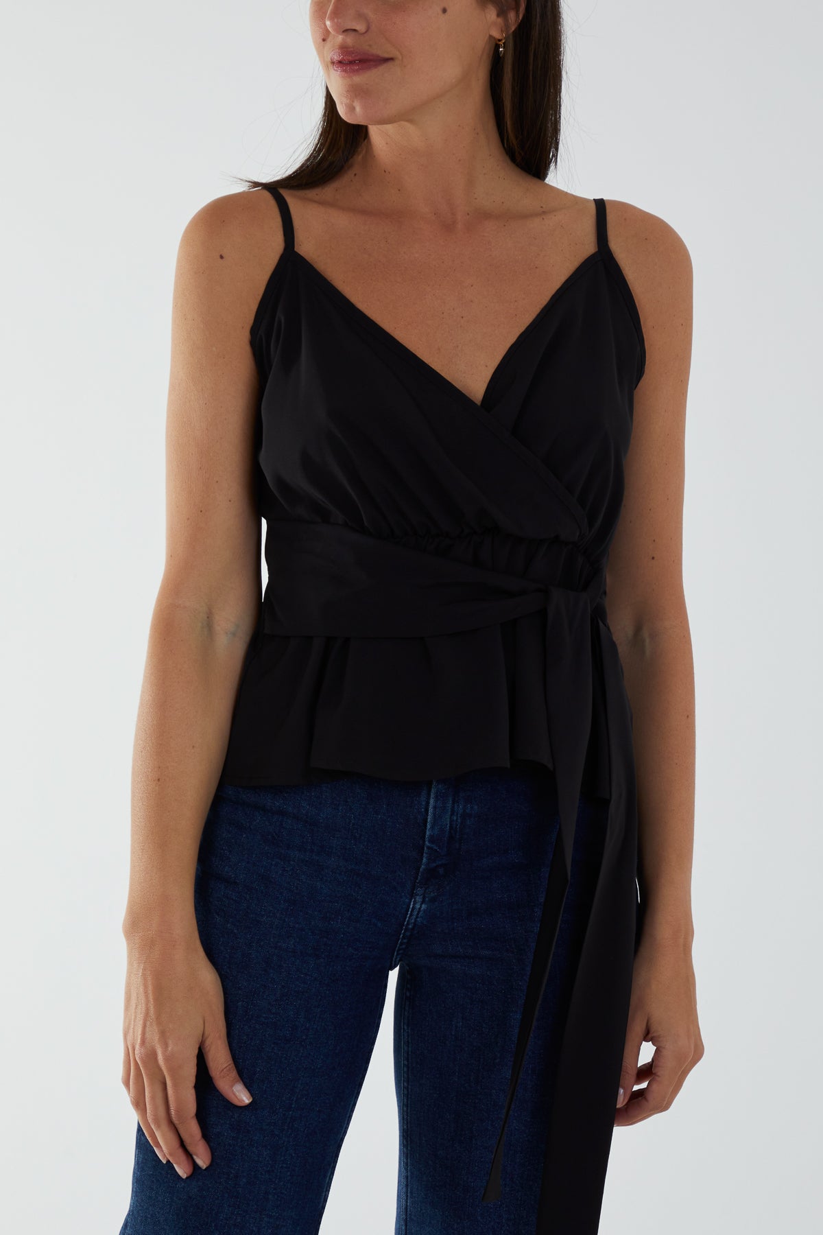 Cami Strap Wrap Tie Peplum Top
