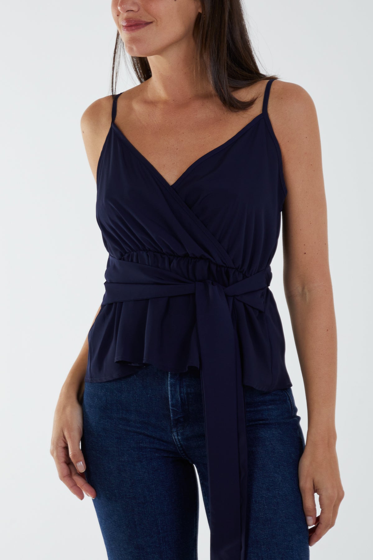 Cami Strap Wrap Tie Peplum Top