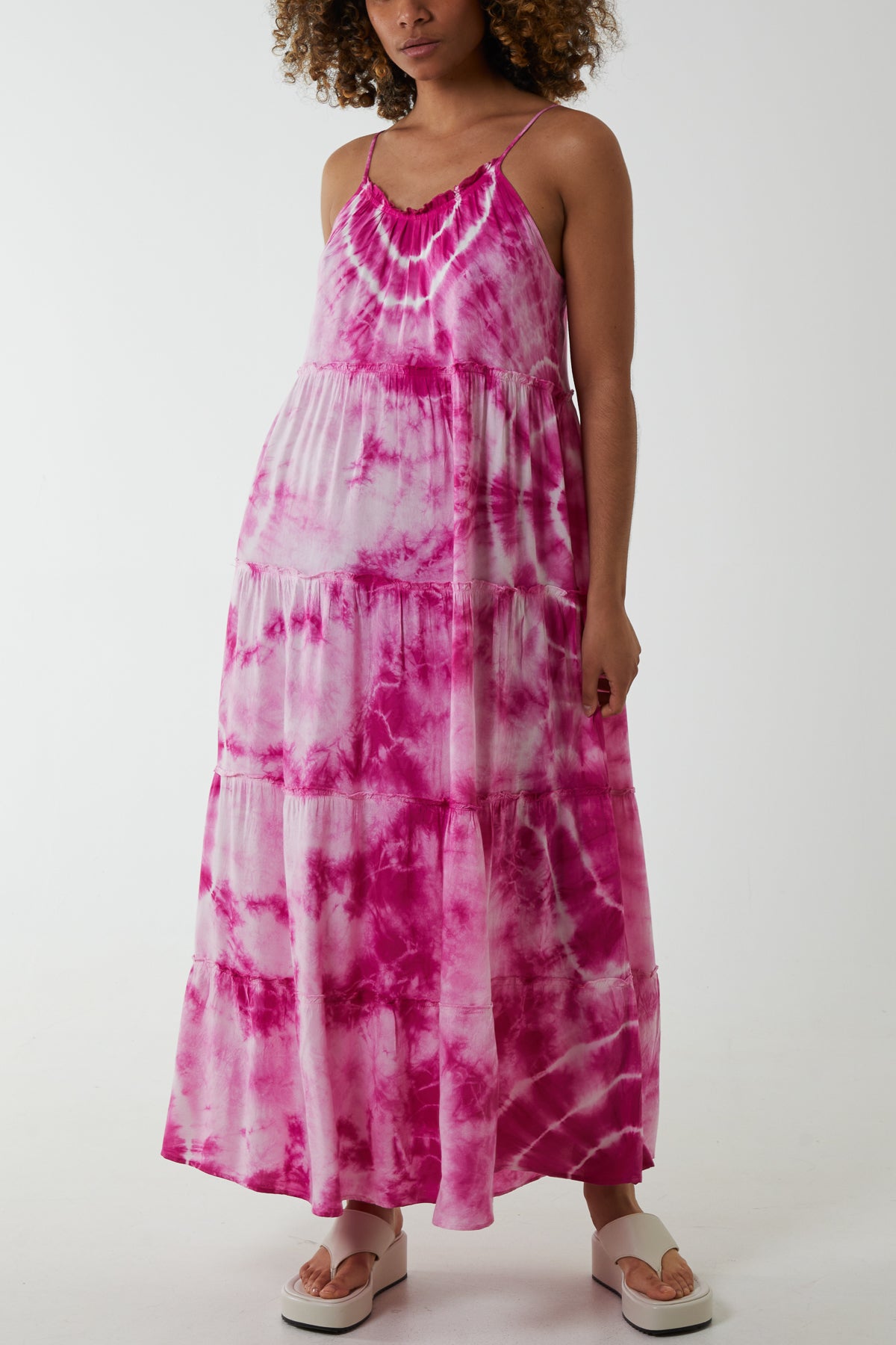 Dress, Ruched Strappy Tie-Dye Summer Maxi Dress