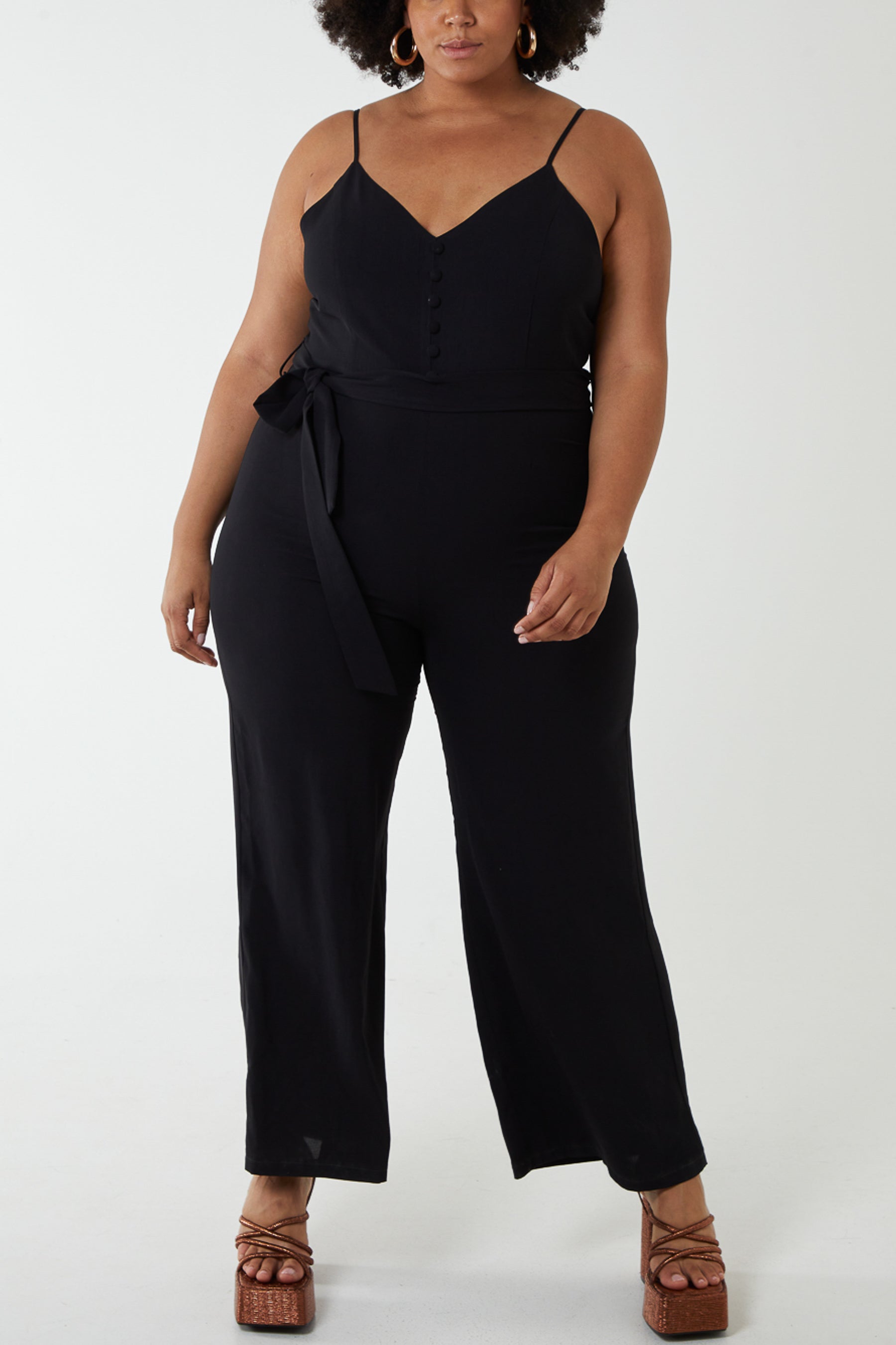 Curve Button Front Cami Jumpsuit