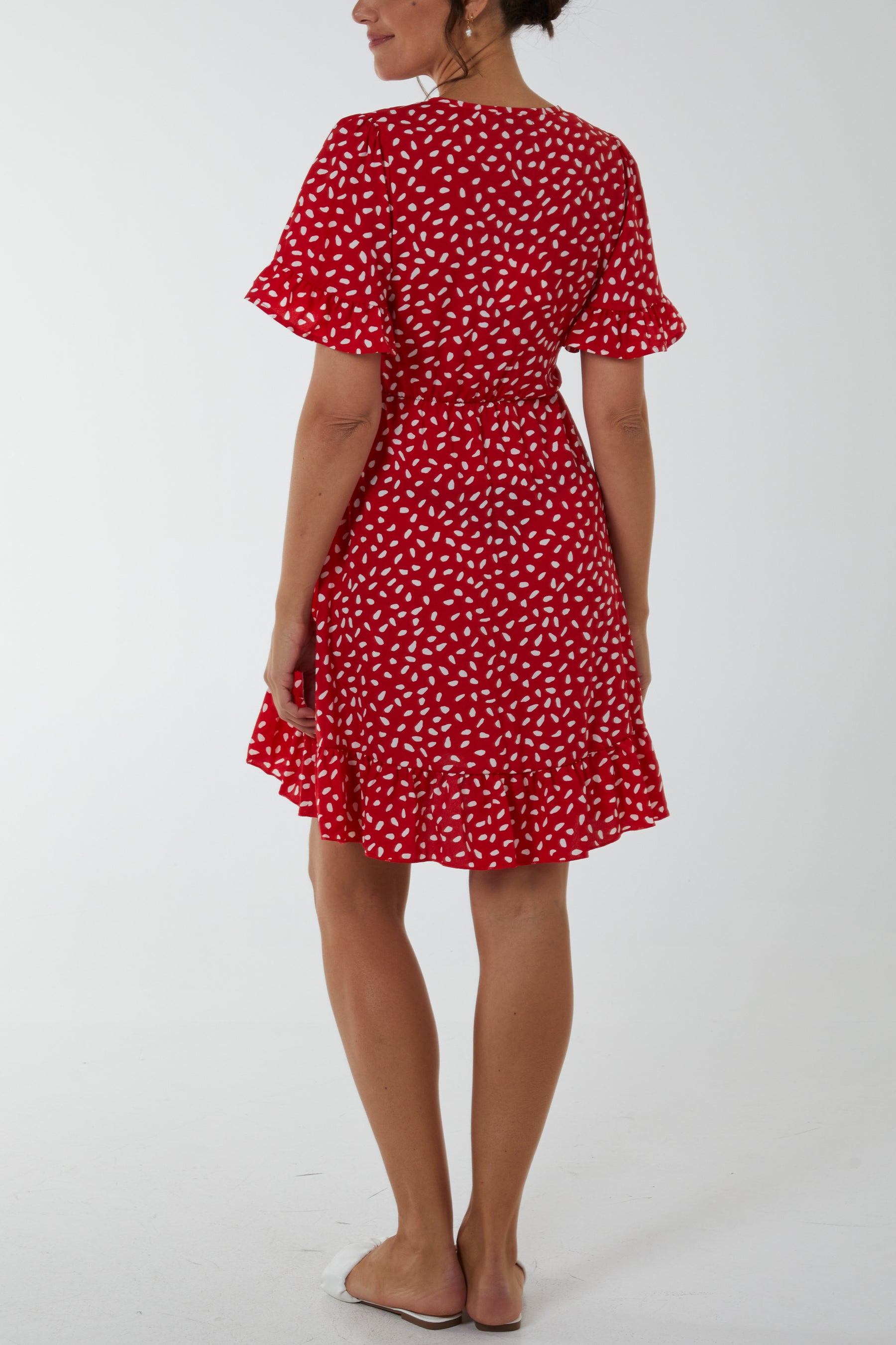 Abstract Polkadot Wrap Front Side Tie Mini Dress