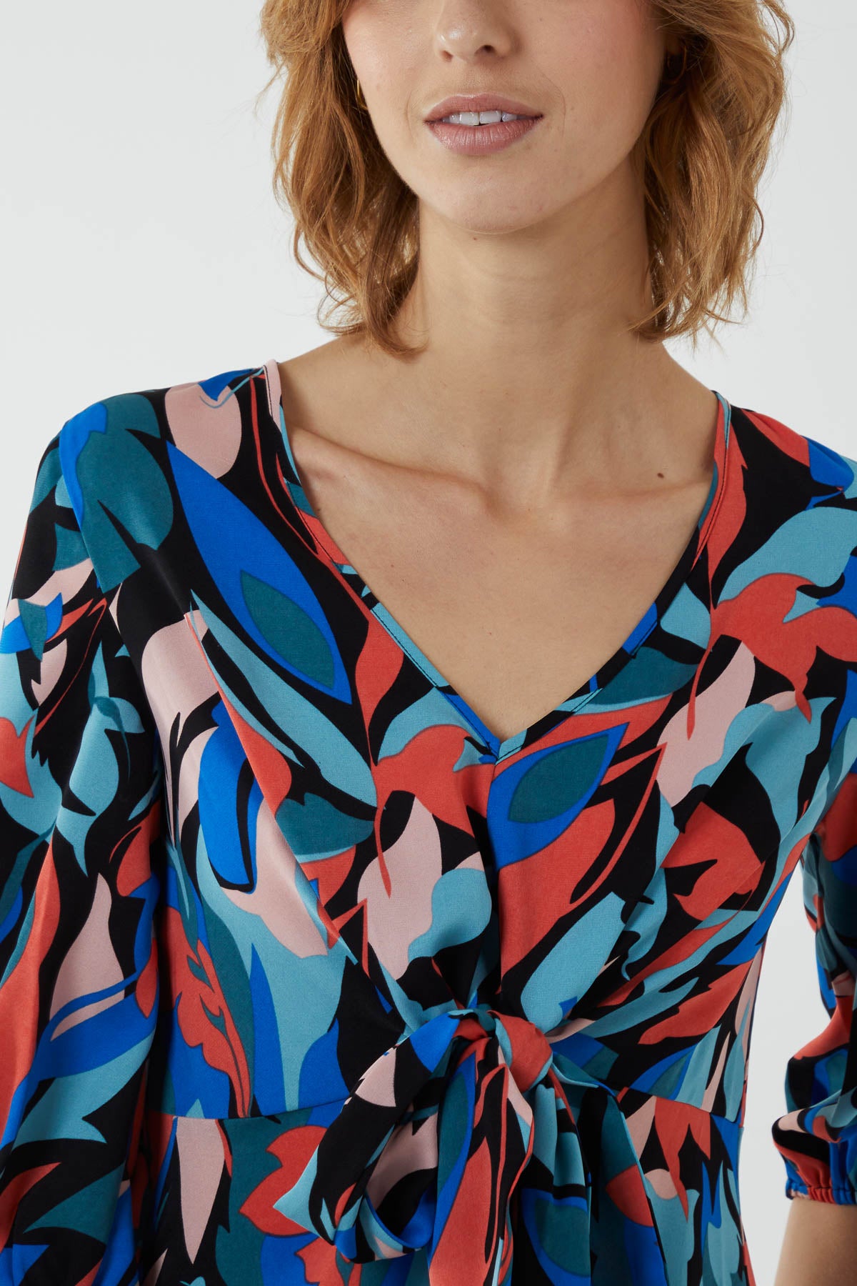 Tie Front Abstract Print Mini Dress