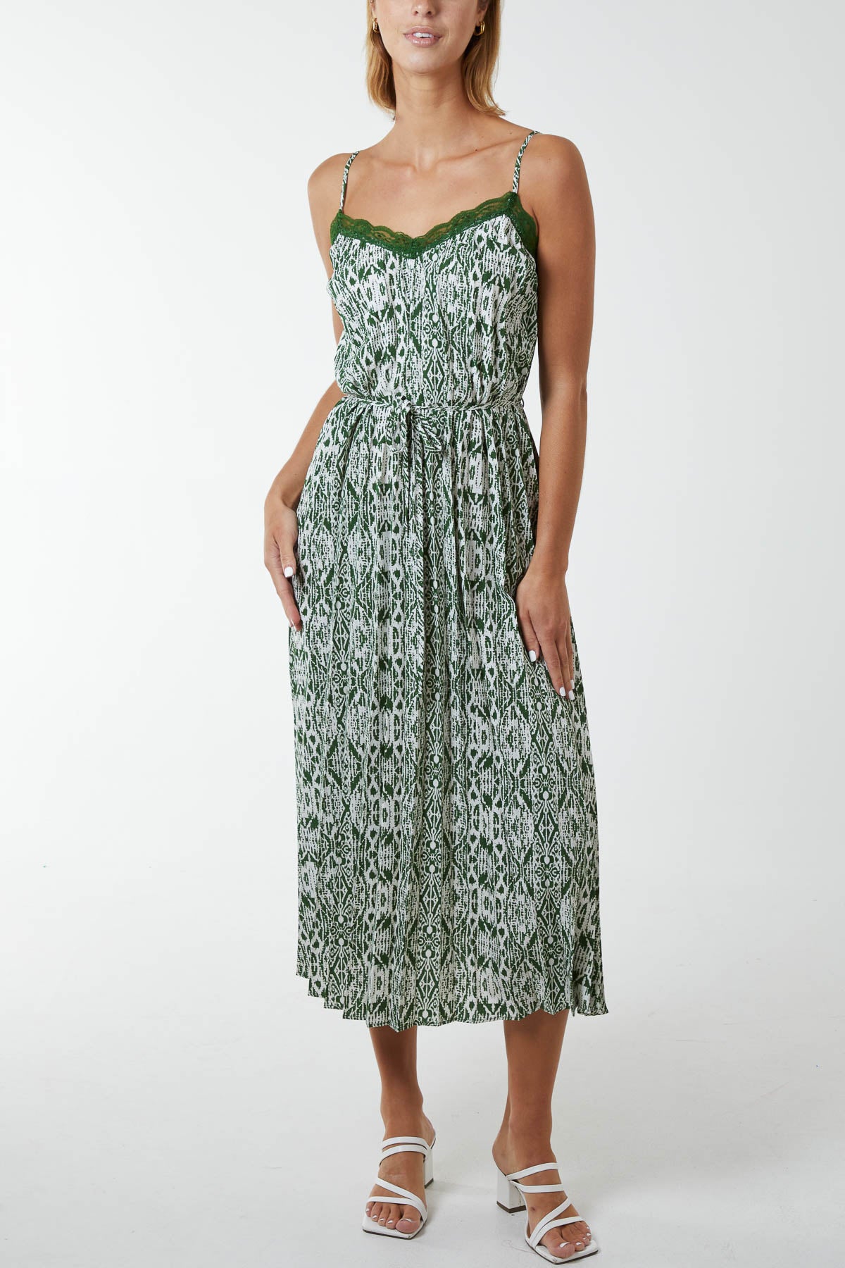 Lace Trim Aztec Printed Cami Dress