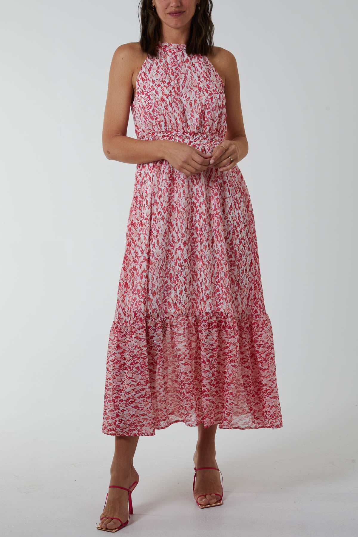 Drawstring Abstract Animal Halterneck Dress