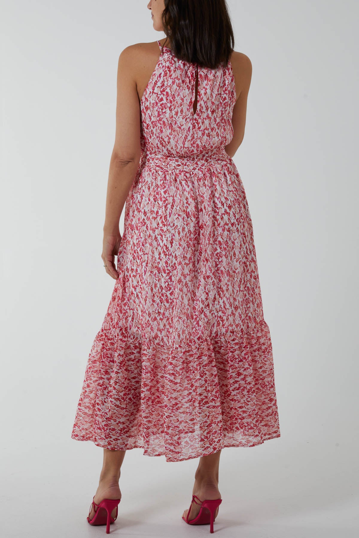 Drawstring Abstract Animal Halterneck Dress