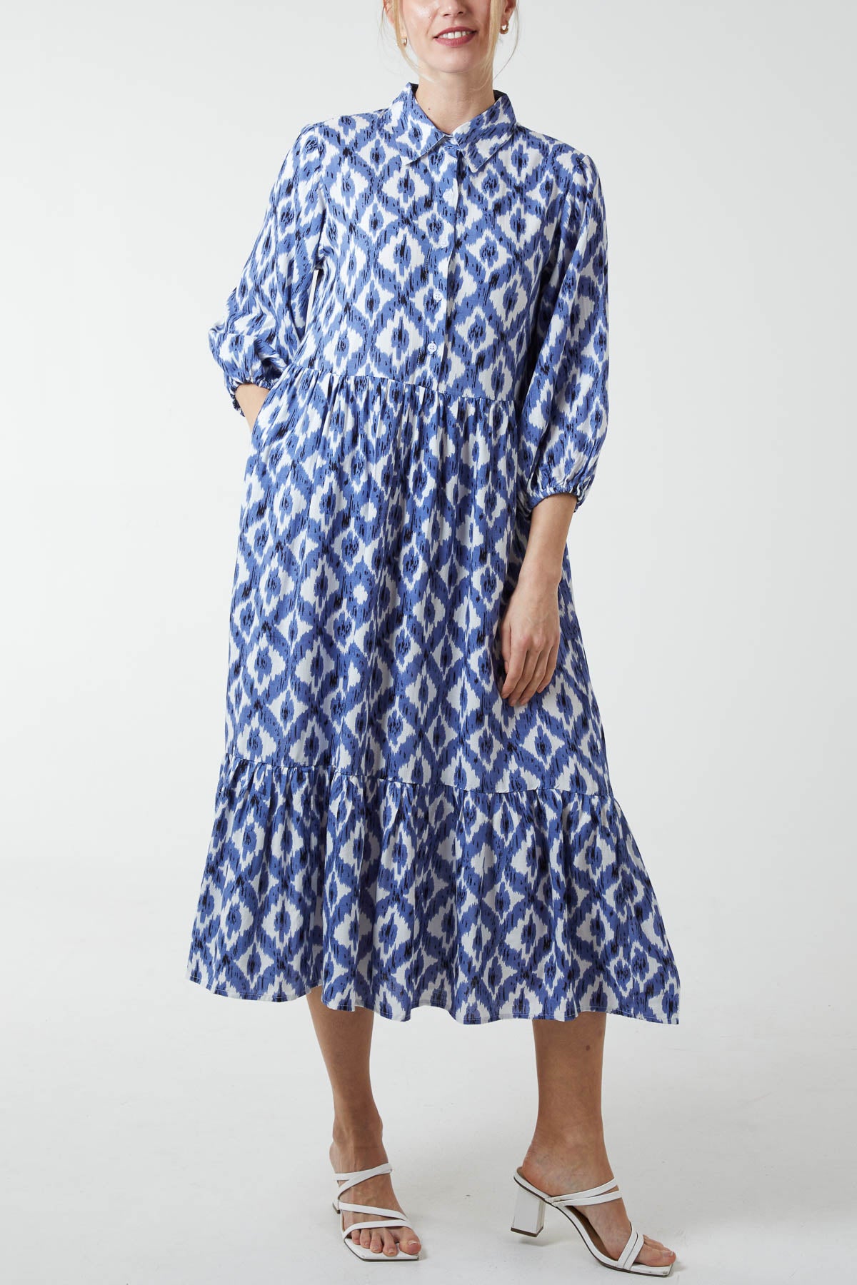 Mosaic Pattern Midi Shirt Dress