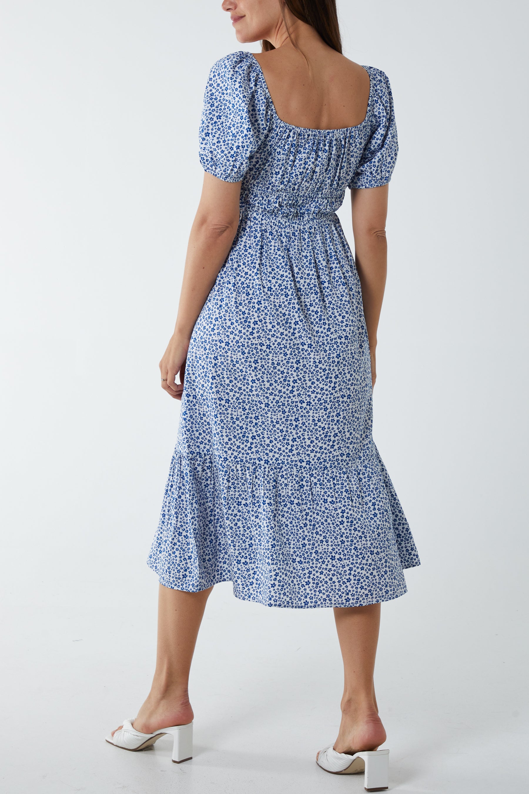 Floral Channelled Square Neck Midi Dress