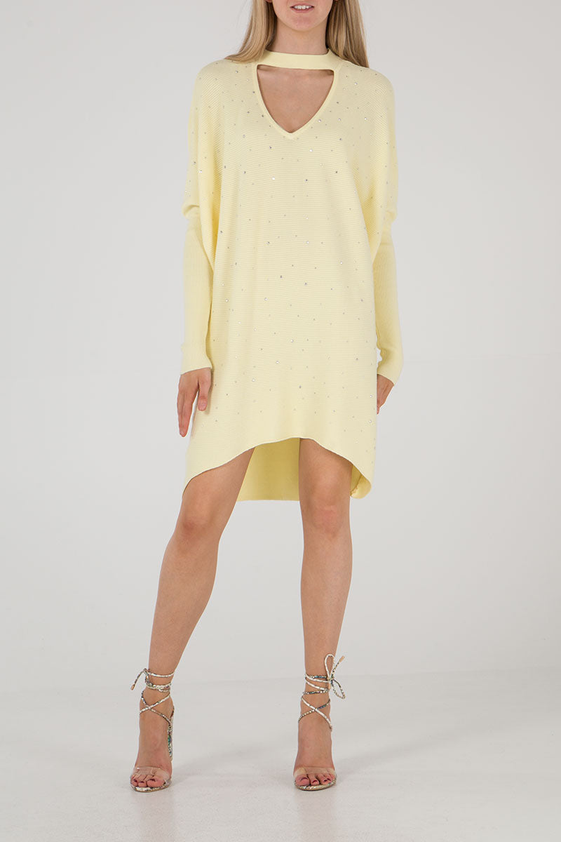 Choker Neck Diamante Jumper Dress