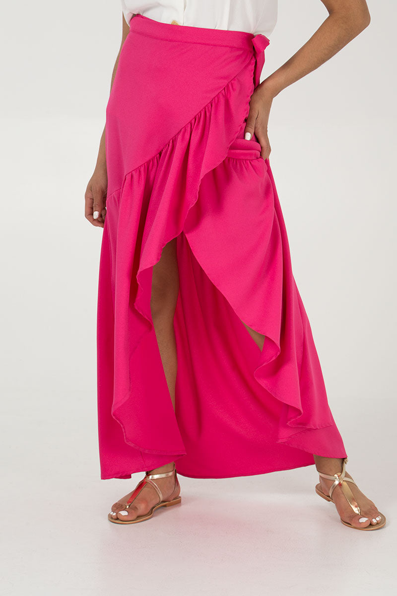 Frill Hem Wrap Maxi Skirt