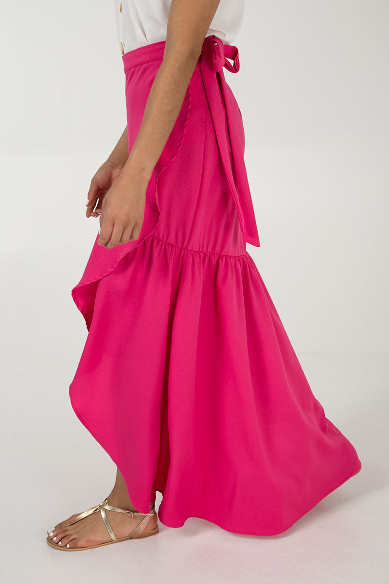 Frill Hem Wrap Maxi Skirt