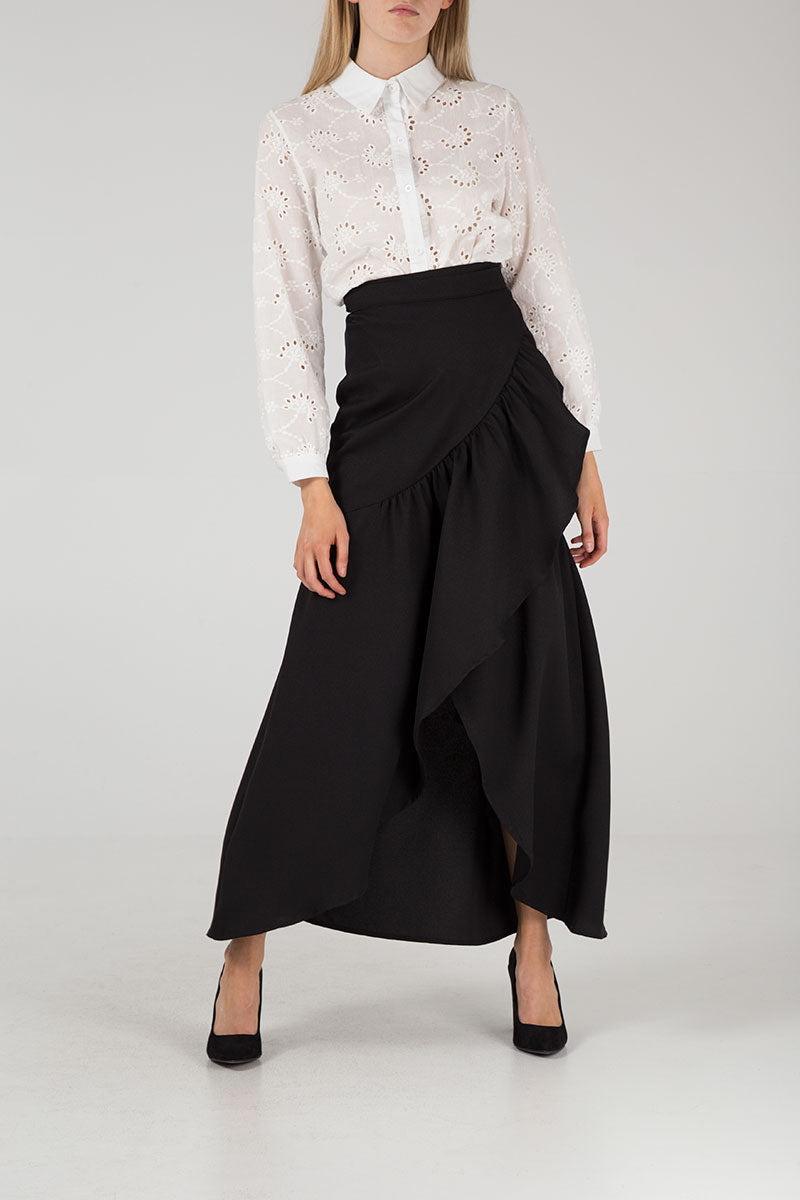 Frill Hem Wrap Maxi Skirt