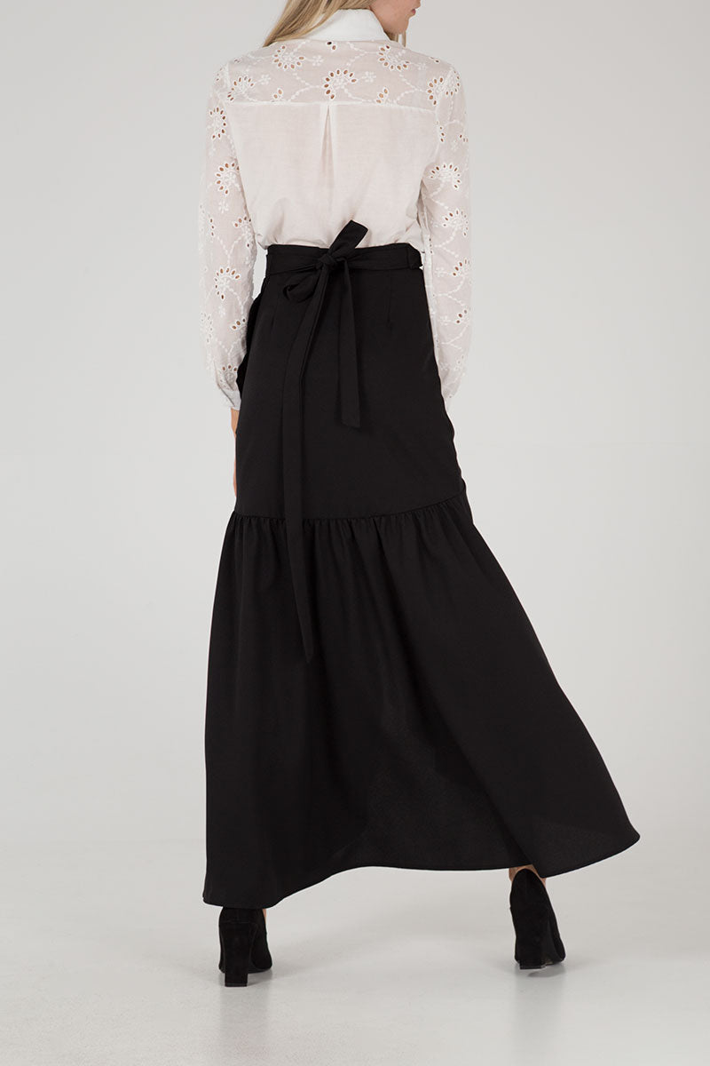 Frill Hem Wrap Maxi Skirt