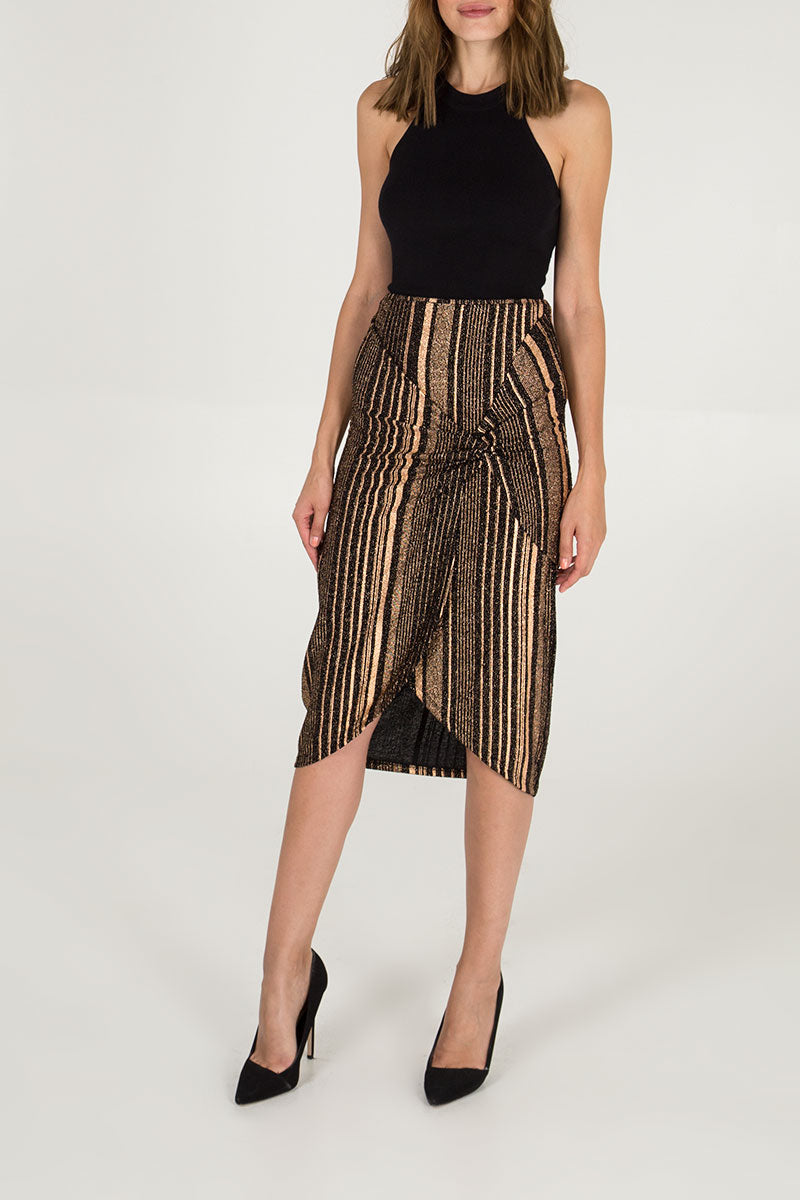 Rose Gold Twist Front Midi Skirt