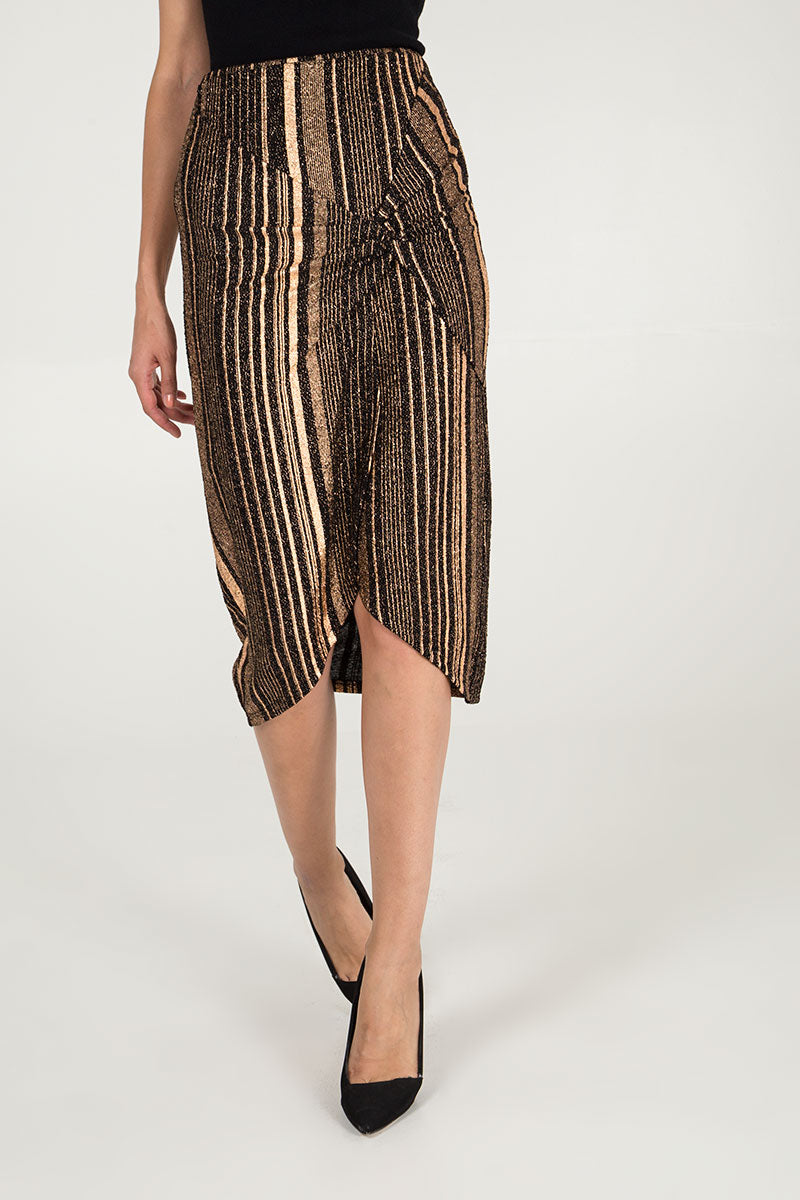 Rose Gold Twist Front Midi Skirt