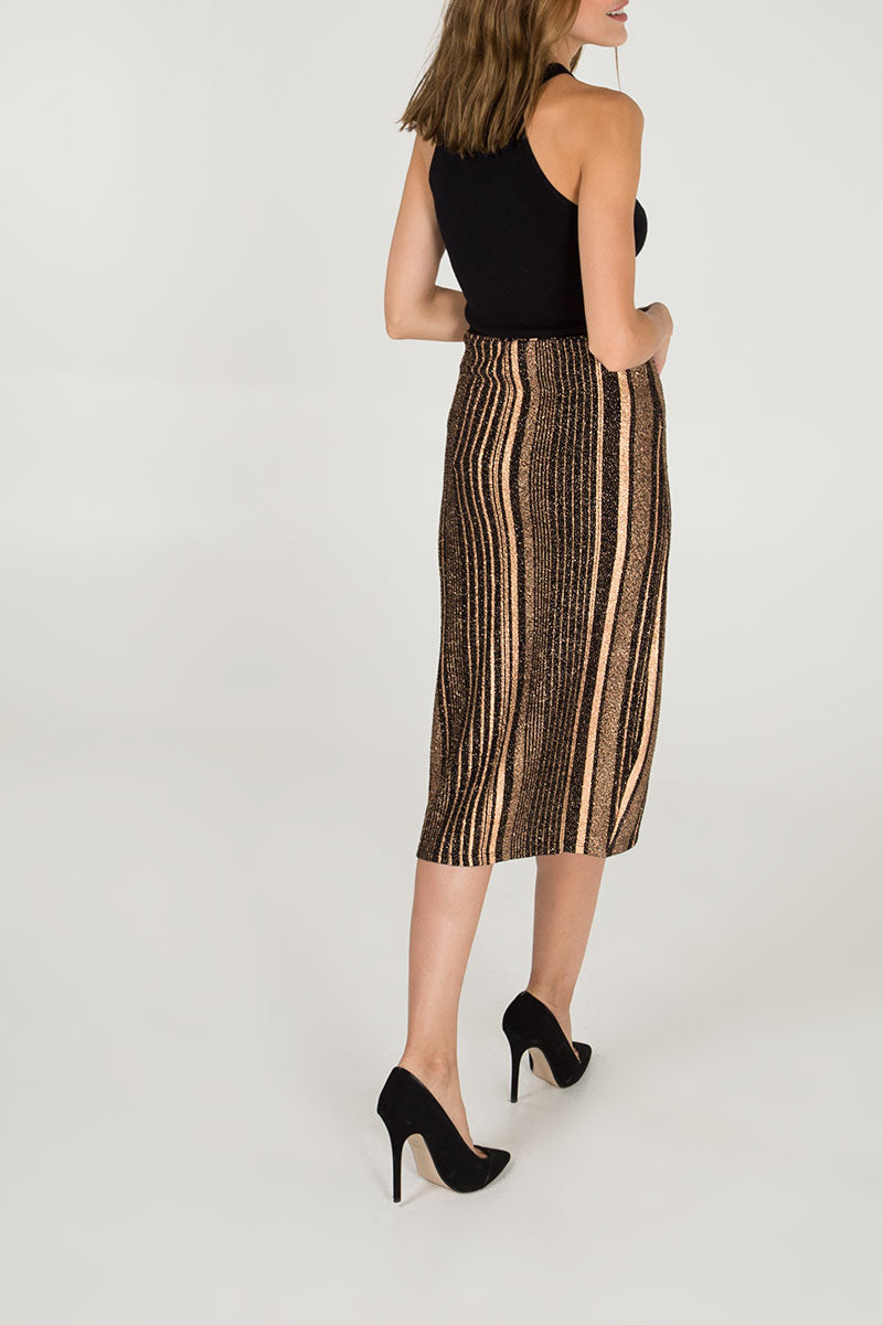 Rose Gold Twist Front Midi Skirt