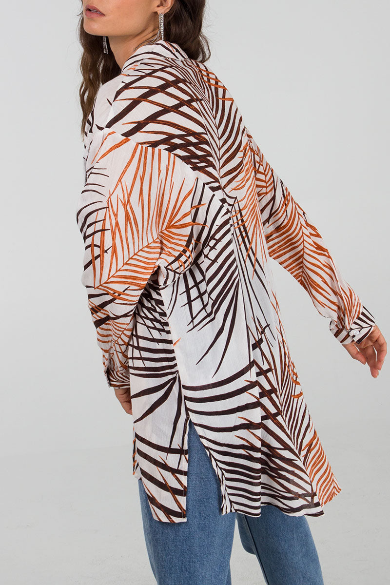 Leaf Print Oversized Shirt