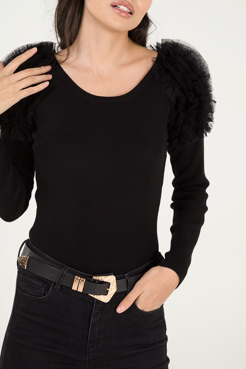 Ruffle shoulder shop jumper