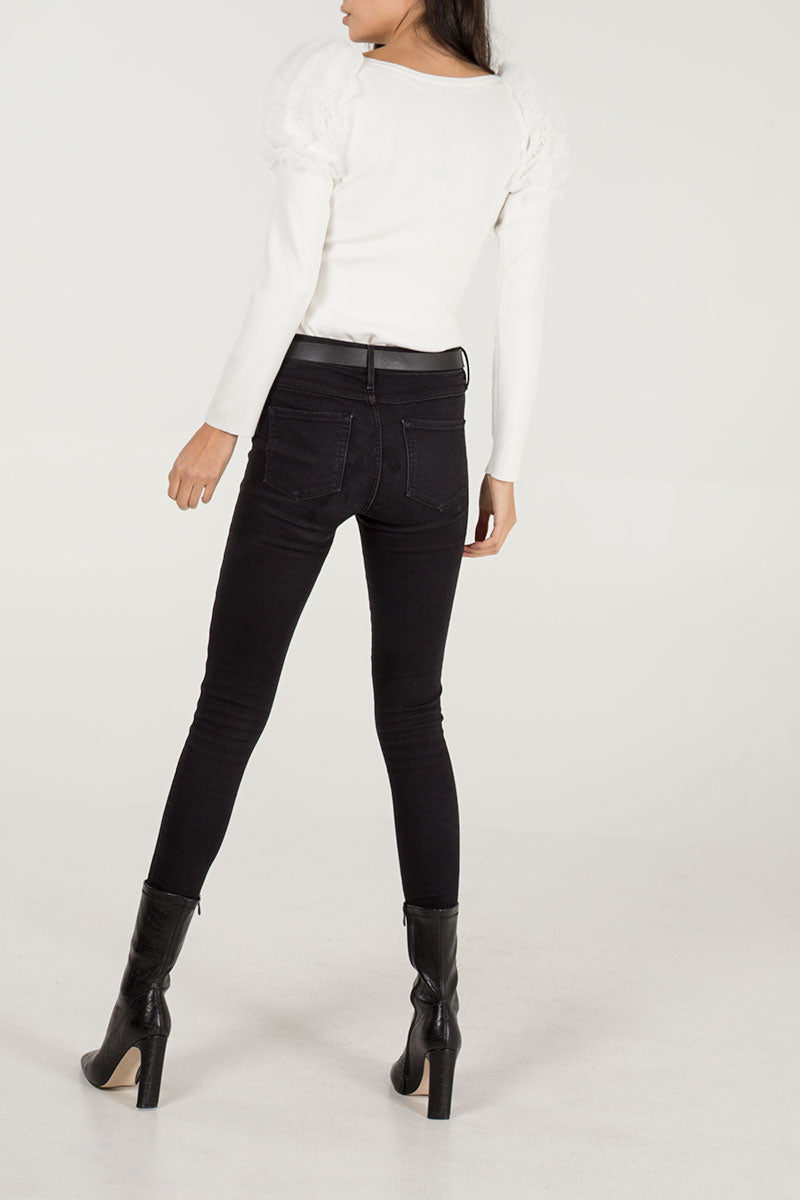 Mesh Ruffle Shoulder Jumper