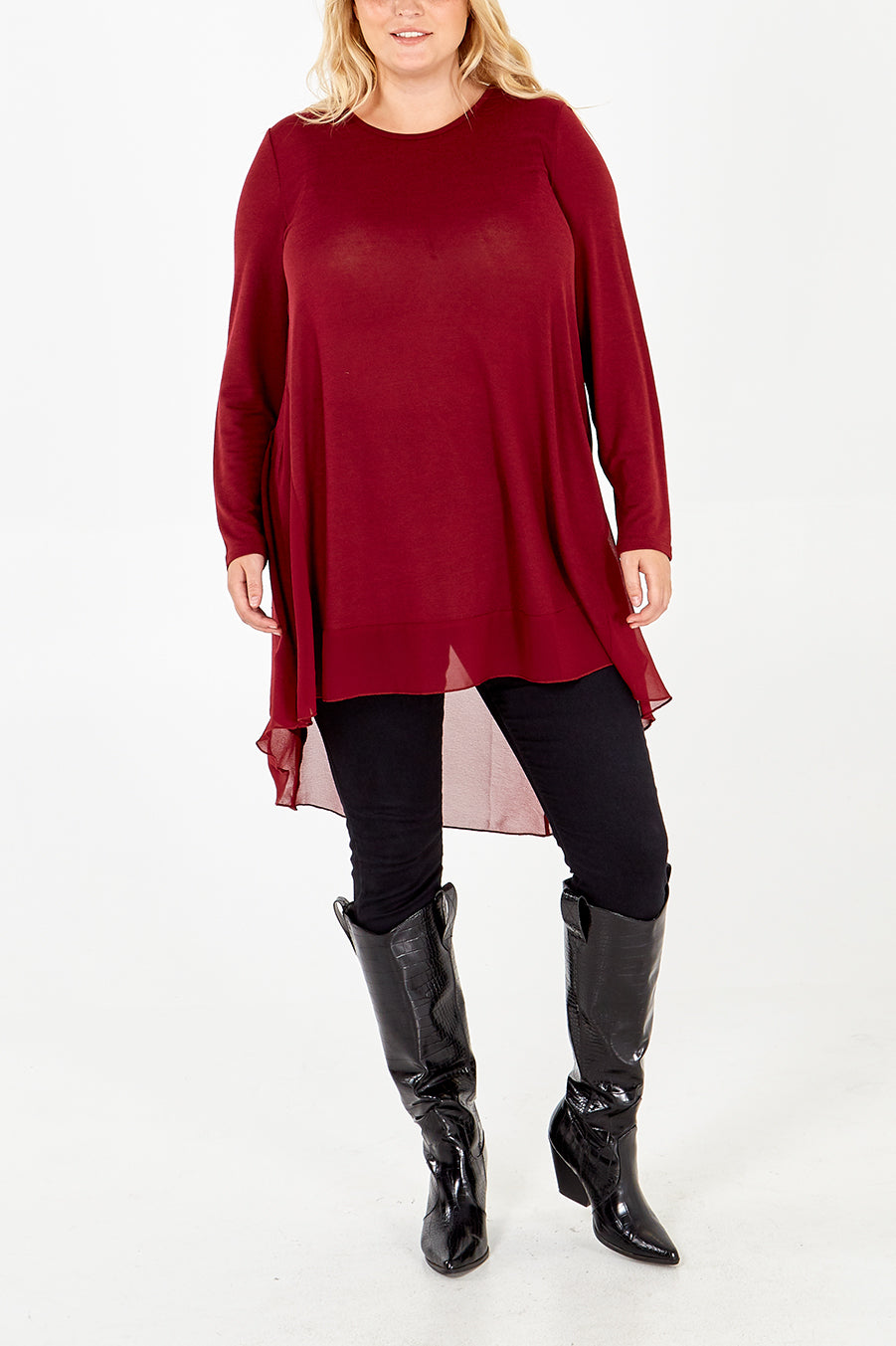 Curve Chiffon Insert Split Back Top