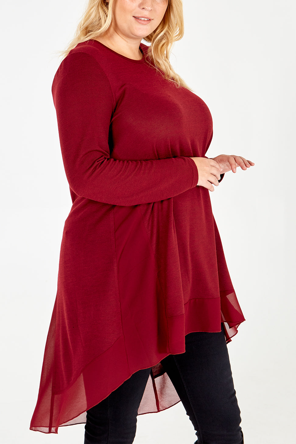 Curve Chiffon Insert Split Back Top