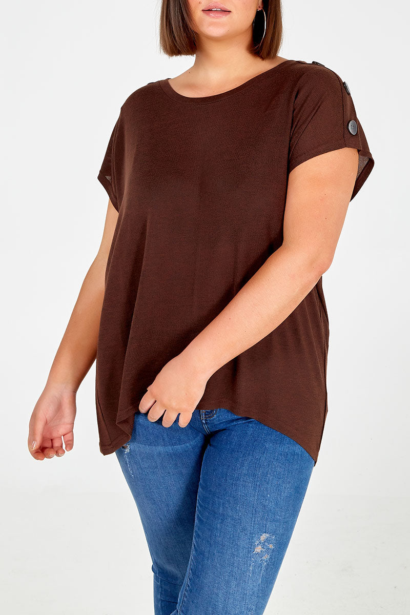 Curve Short Sleeve Button Shoulder Top