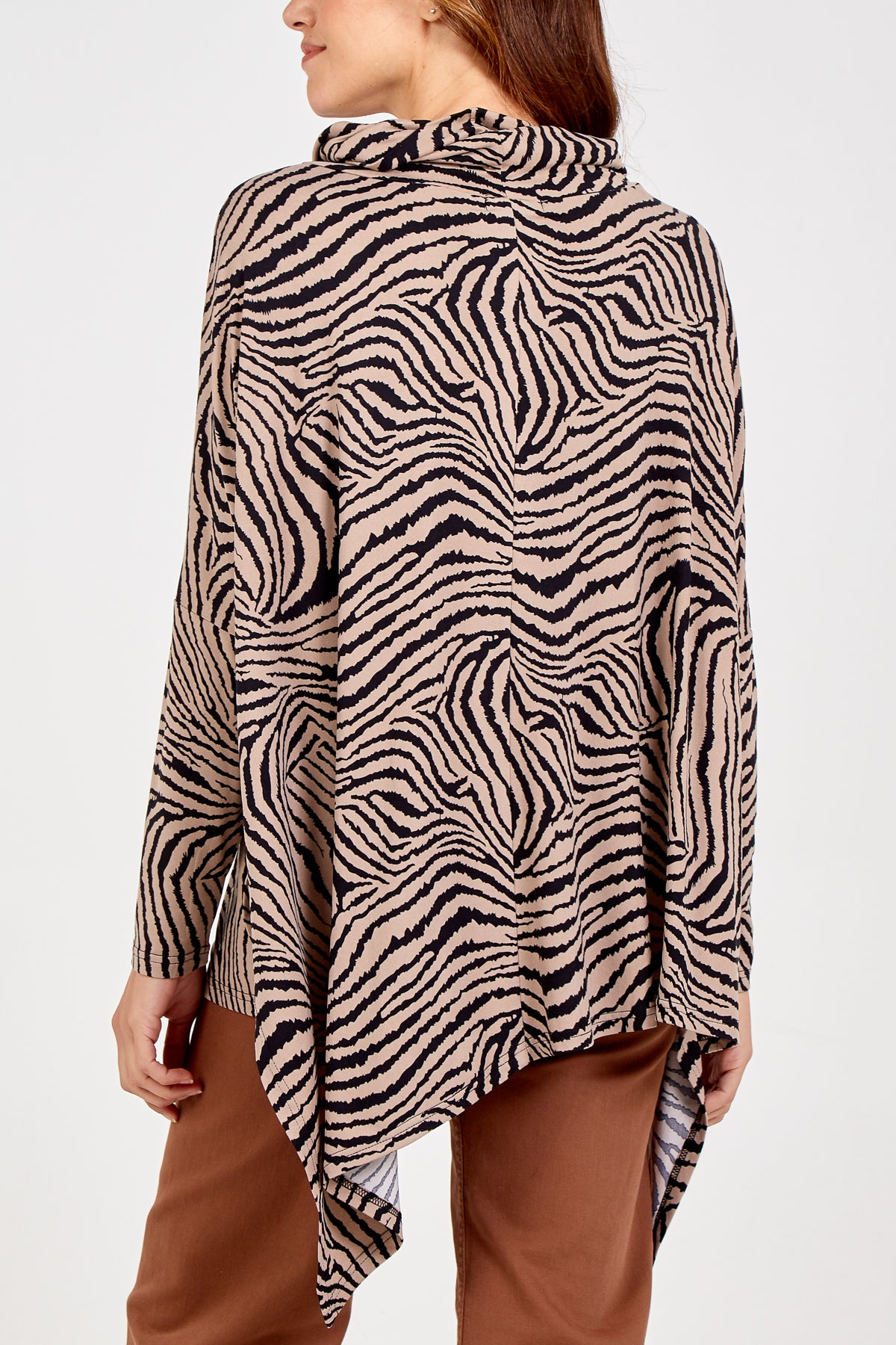 Abstract Zebra Oversized Cowl Neck Top