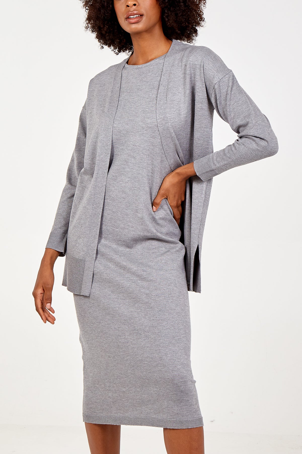 Knitted Midi Dress & Cardigan Set