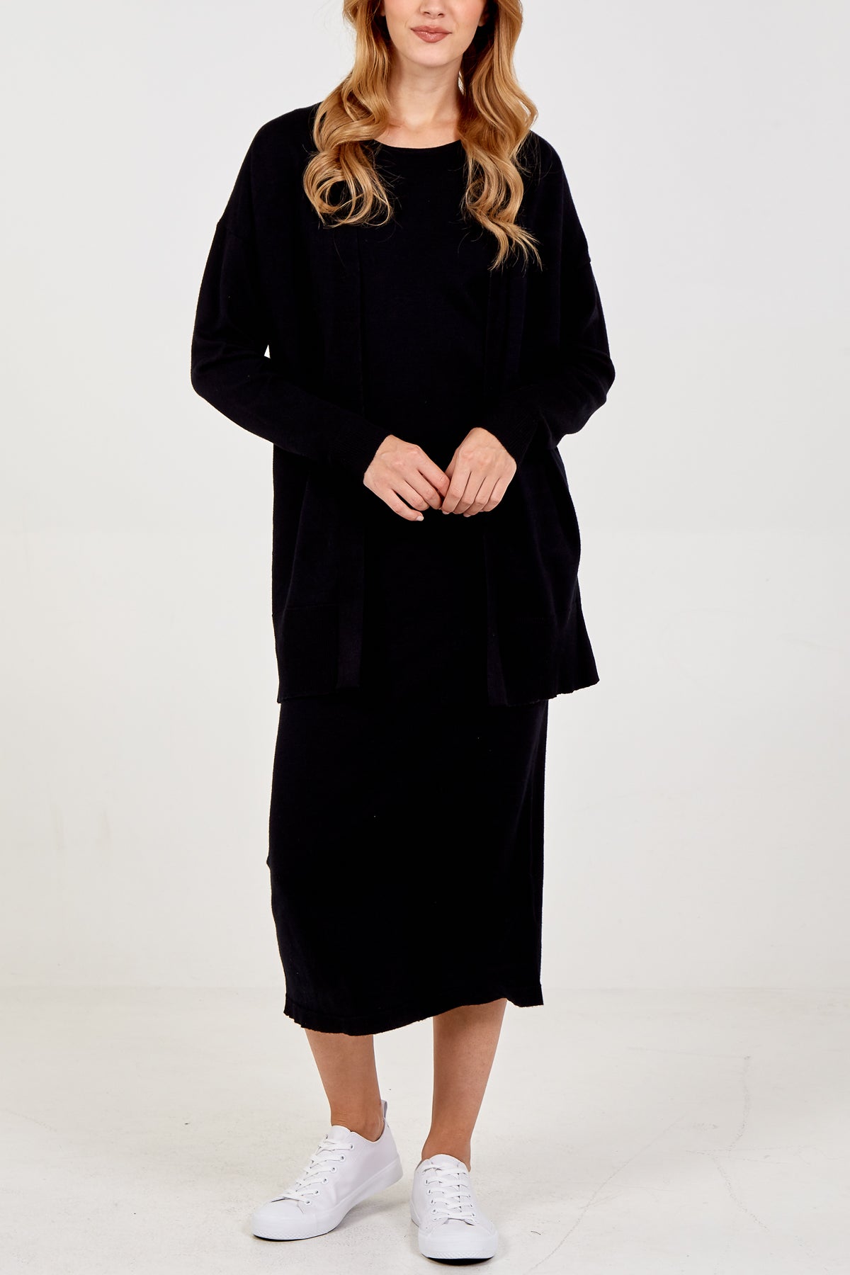 Midi dress with cardigan hotsell