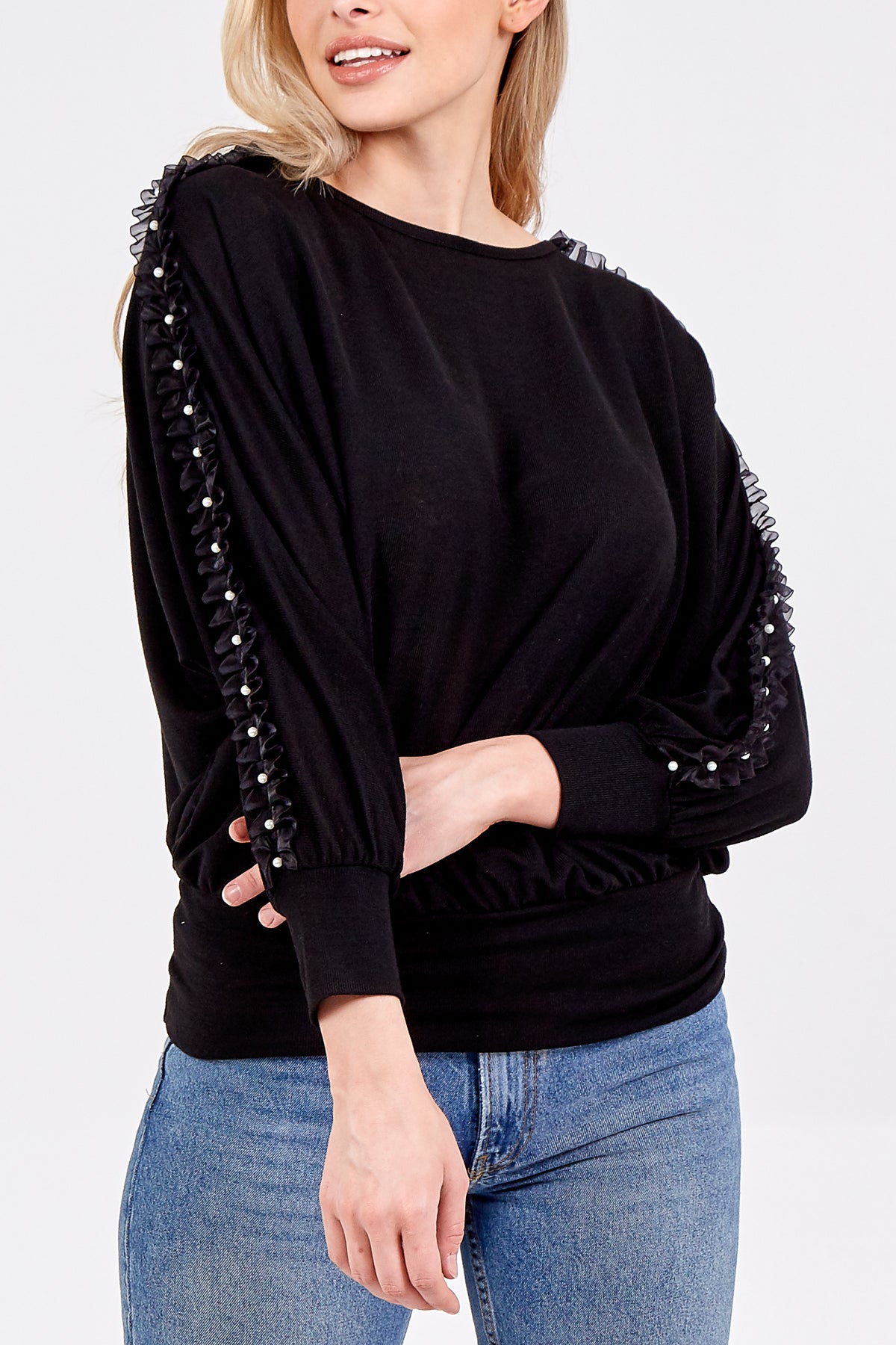Organza Ruffle Trim Arm Batwing Top