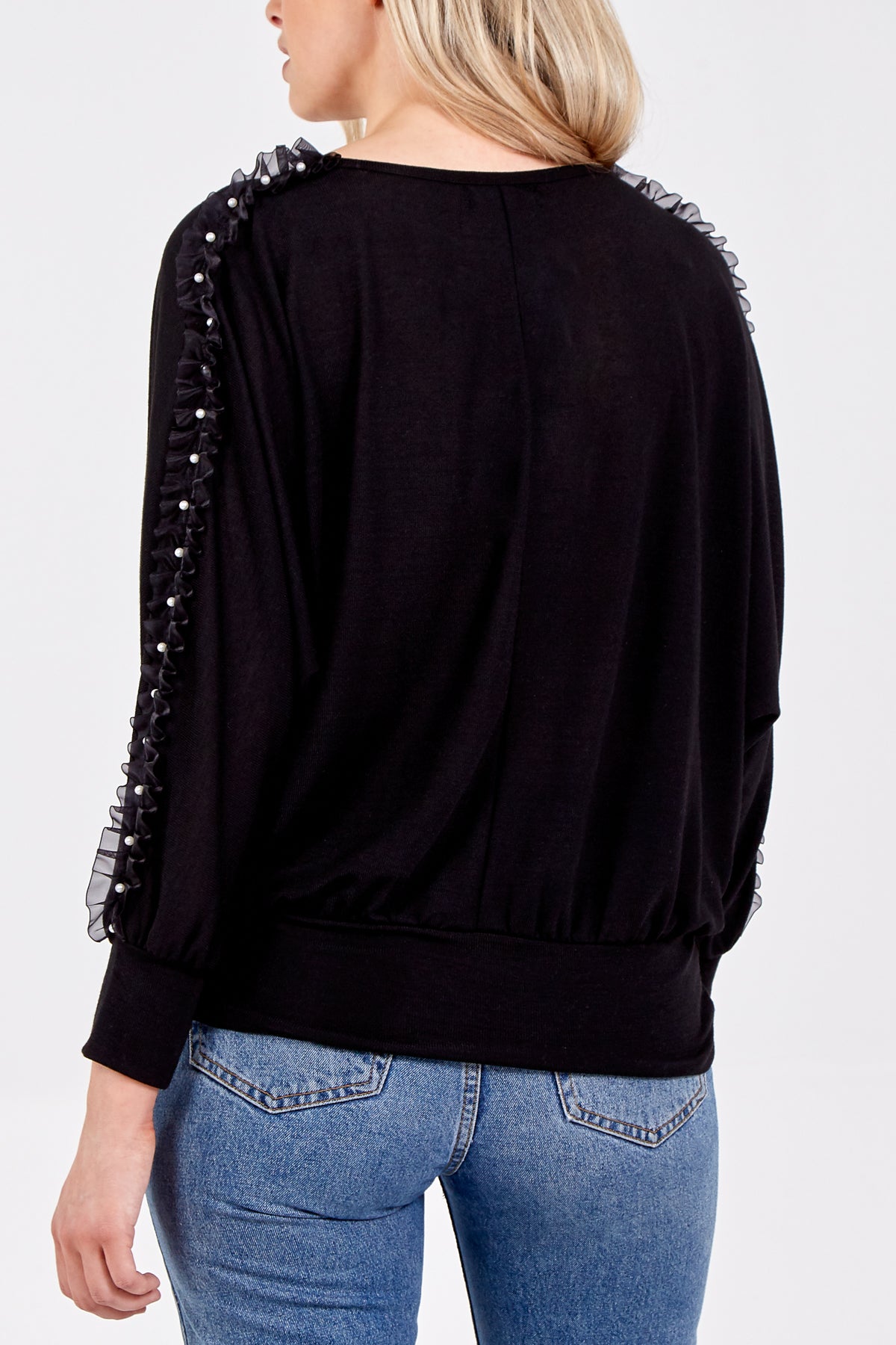 Organza Ruffle Trim Arm Batwing Top