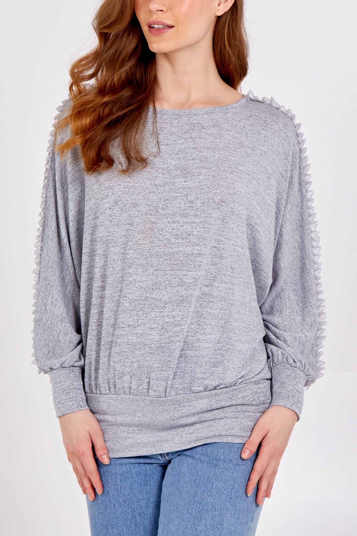 Organza Ruffle Trim Arm Batwing Top