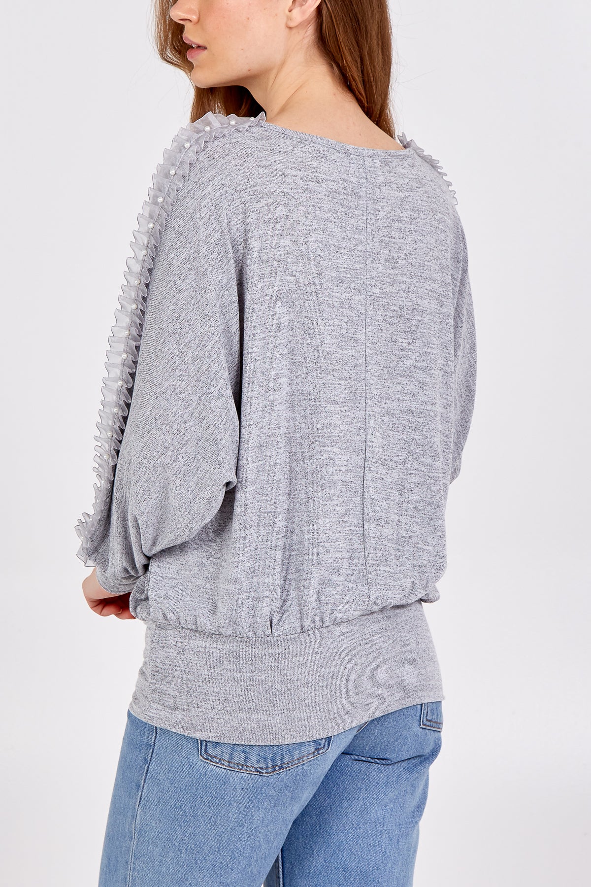 Organza Ruffle Trim Arm Batwing Top