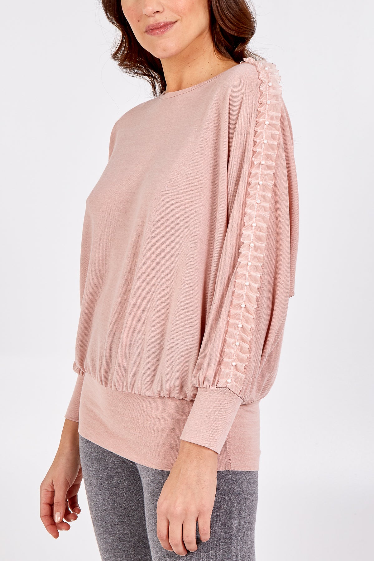 Organza Ruffle Trim Arm Batwing Top