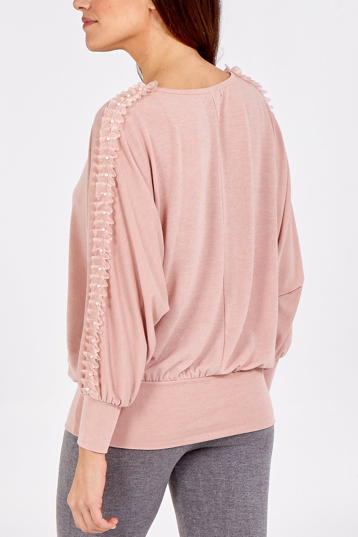 Organza Ruffle Trim Arm Batwing Top